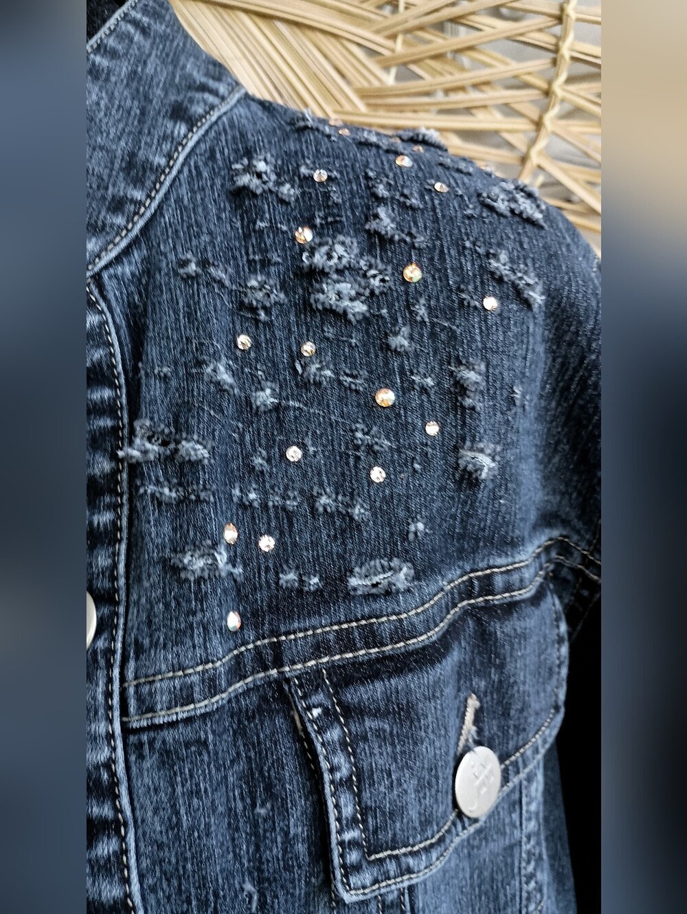 Vintage Junction West Womens Dark Blue Denim Studded Jacket_L - Picture 2 of 7